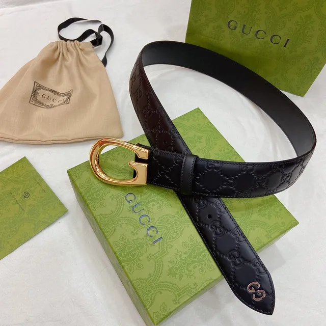 Gucci Horsebit 1955 কালো সোনালি উৎকীর্ণ GG মনোগ্রাম G-আকৃতির বকেল লেদার বেল্ট 3