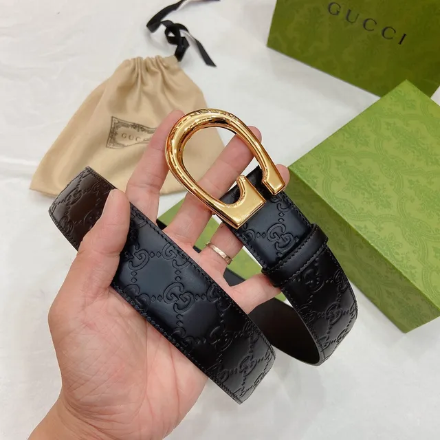 Gucci Horsebit 1955 কালো সোনালি উৎকীর্ণ GG মনোগ্রাম G-আকৃতির বকেল লেদার বেল্ট 5