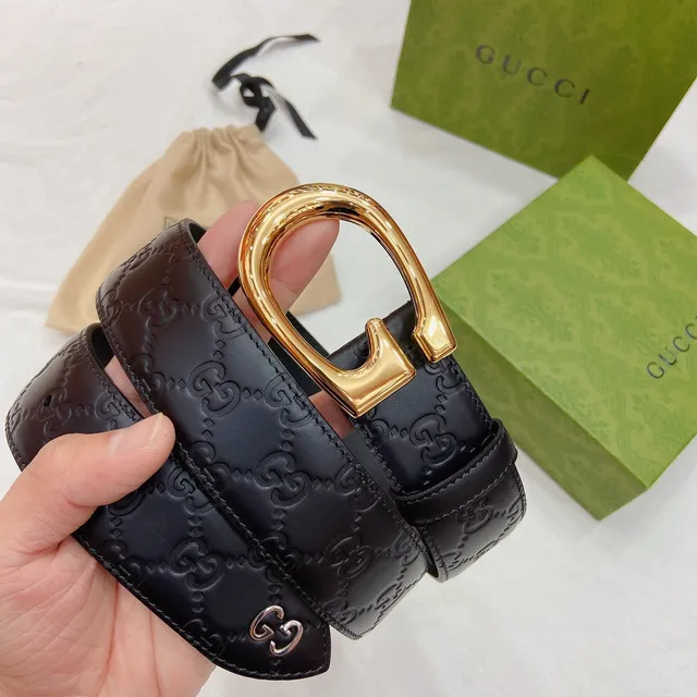 Gucci Horsebit 1955 কালো সোনালি উৎকীর্ণ GG মনোগ্রাম G-আকৃতির বকেল লেদার বেল্ট 7