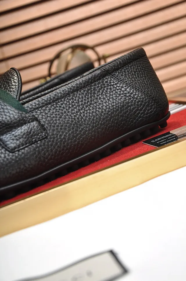 Gucci Horsebit 1955 Black Pebbled Leather Web Strap Loafers 2