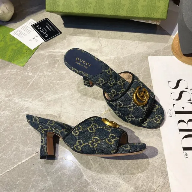 Gucci Horsebit 1955 azul dorado GG Monogram vaquero hebilla casual sandalias 5
