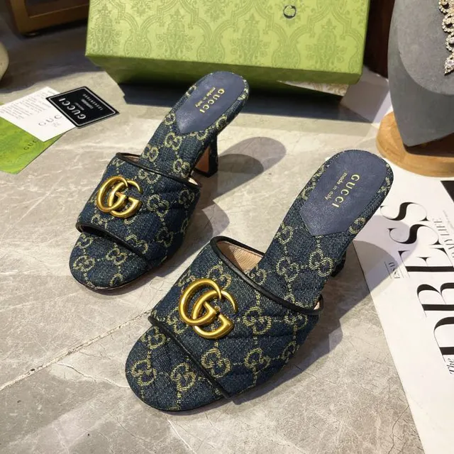 Gucci Horsebit 1955 azul dorado GG Monogram vaquero hebilla casual sandalias 7
