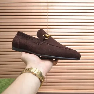 Gucci Horsebit 1955 Brown Gold Suede Upper Buckle Loafer