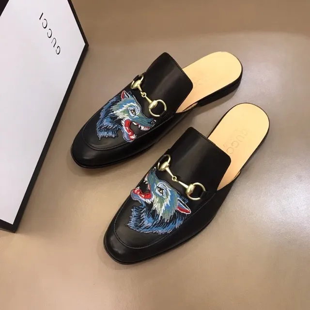 Gucci Horsebit 1955 Embroidered Wolf Black Leather Loafer 2