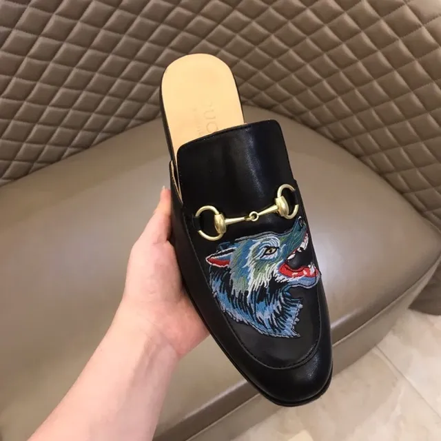 Gucci Horsebit 1955 Embroidered Wolf Black Leather Loafer 3