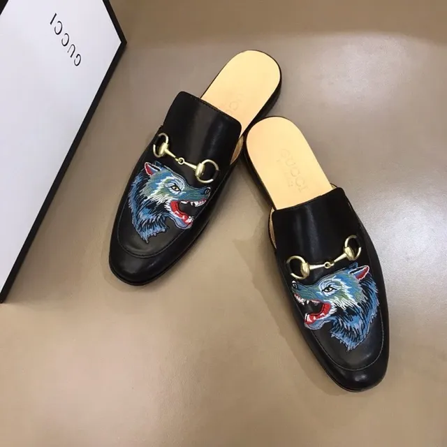 Gucci Horsebit 1955 Embroidered Wolf Black Leather Loafer 5