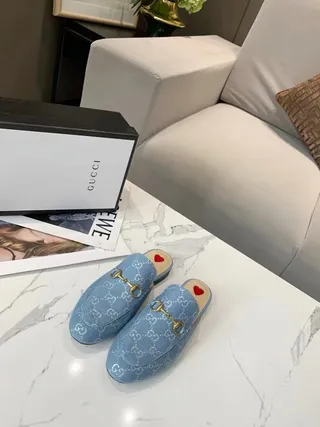Gucci Horsebit 1955 Light Blue Monogram Loafers 5