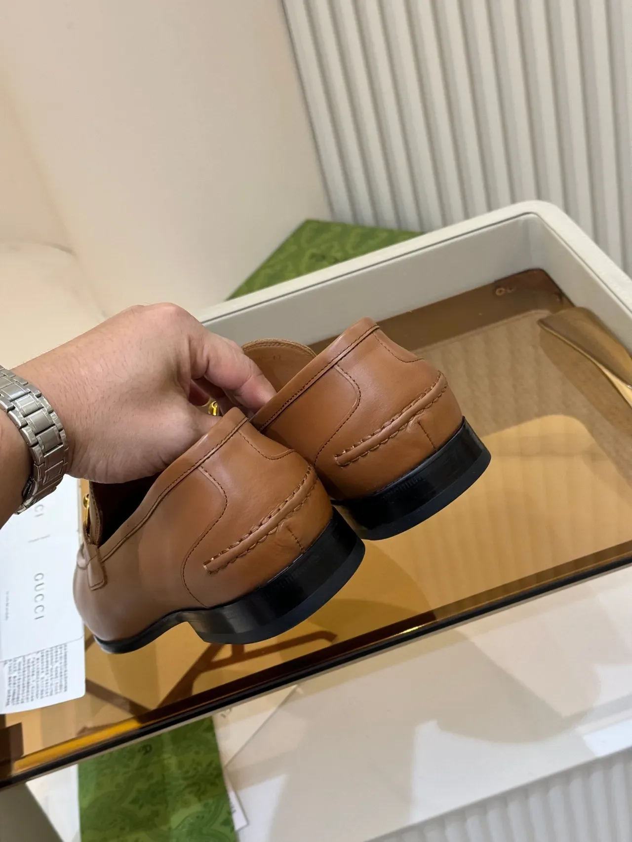 Gucci Horsebit 1955 Tan and Black Leather Loafers 3