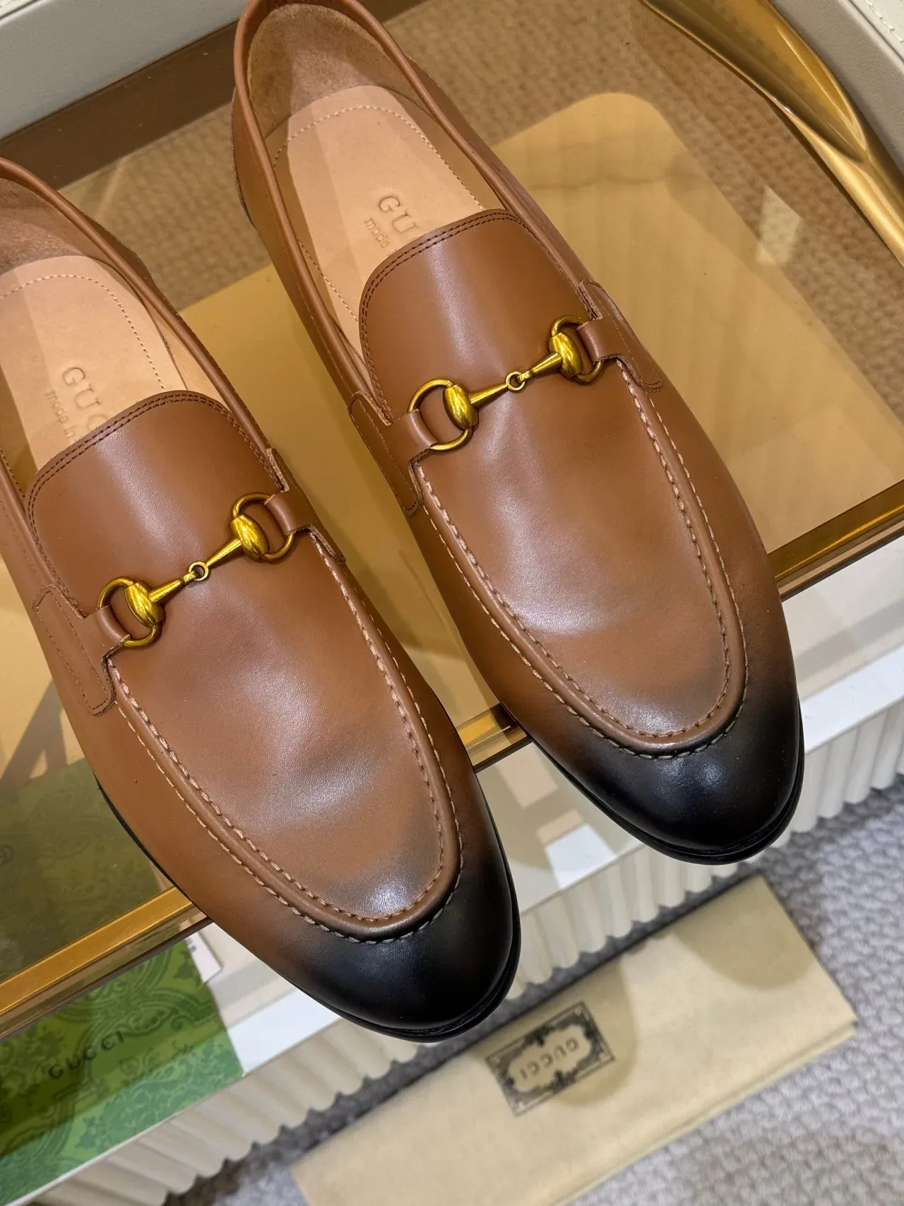 Gucci Horsebit 1955 Tan and Black Leather Loafers 4