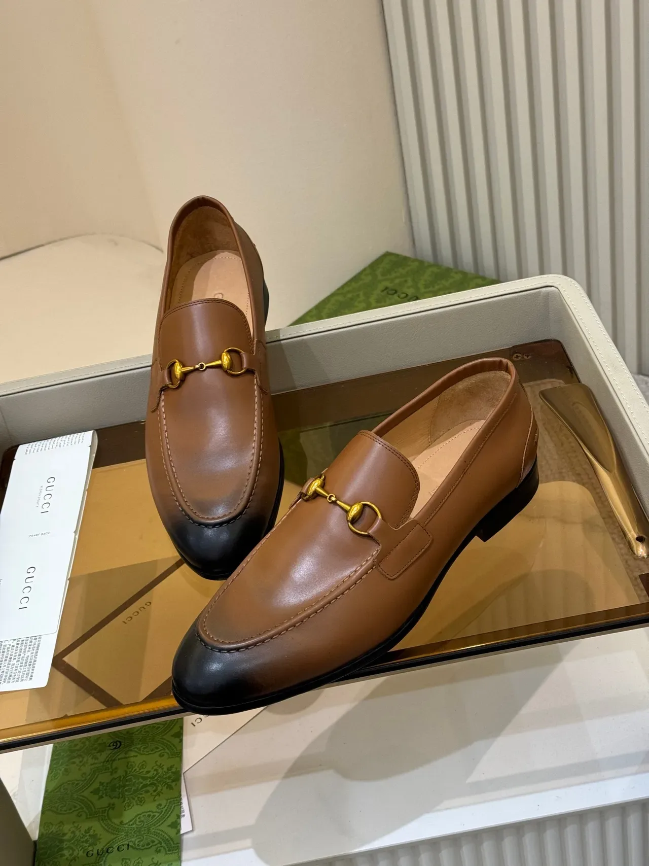 Gucci Horsebit 1955 Tan and Black Leather Loafers 5
