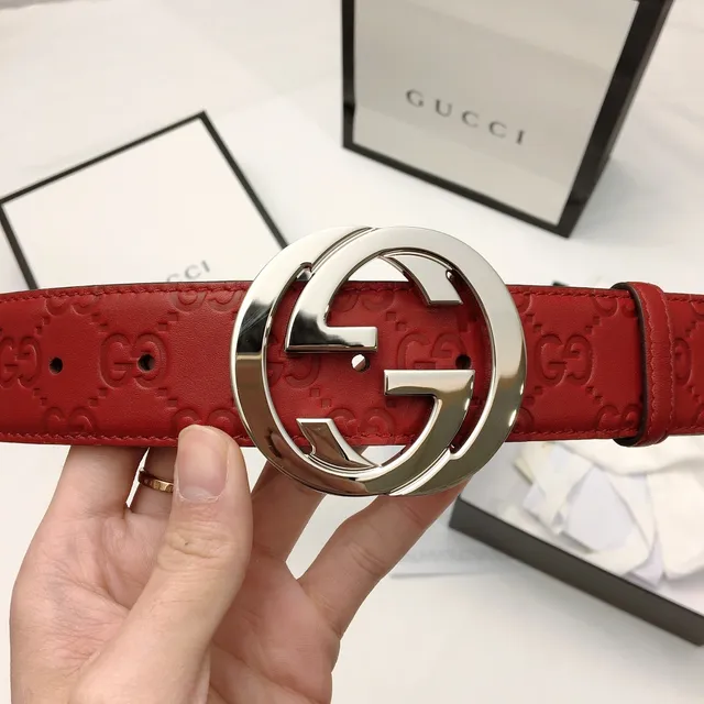 Gucci Interlocking G Belt Red Embossed Leather Belt 4