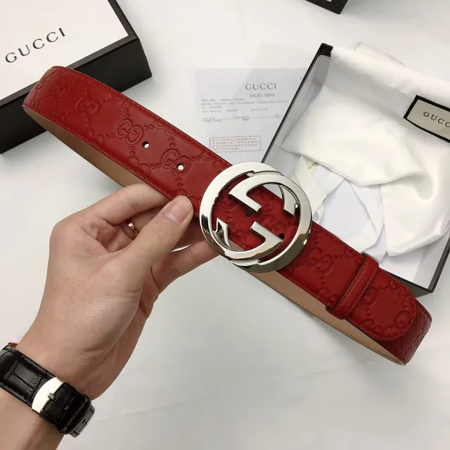 Gucci Interlocking G Belt Red Embossed Leather Belt 5