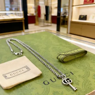 Gucci Key রুপা সবুজ Byzantine Chain Interlocking Double G পেন্ডেন্ট নেকলেস