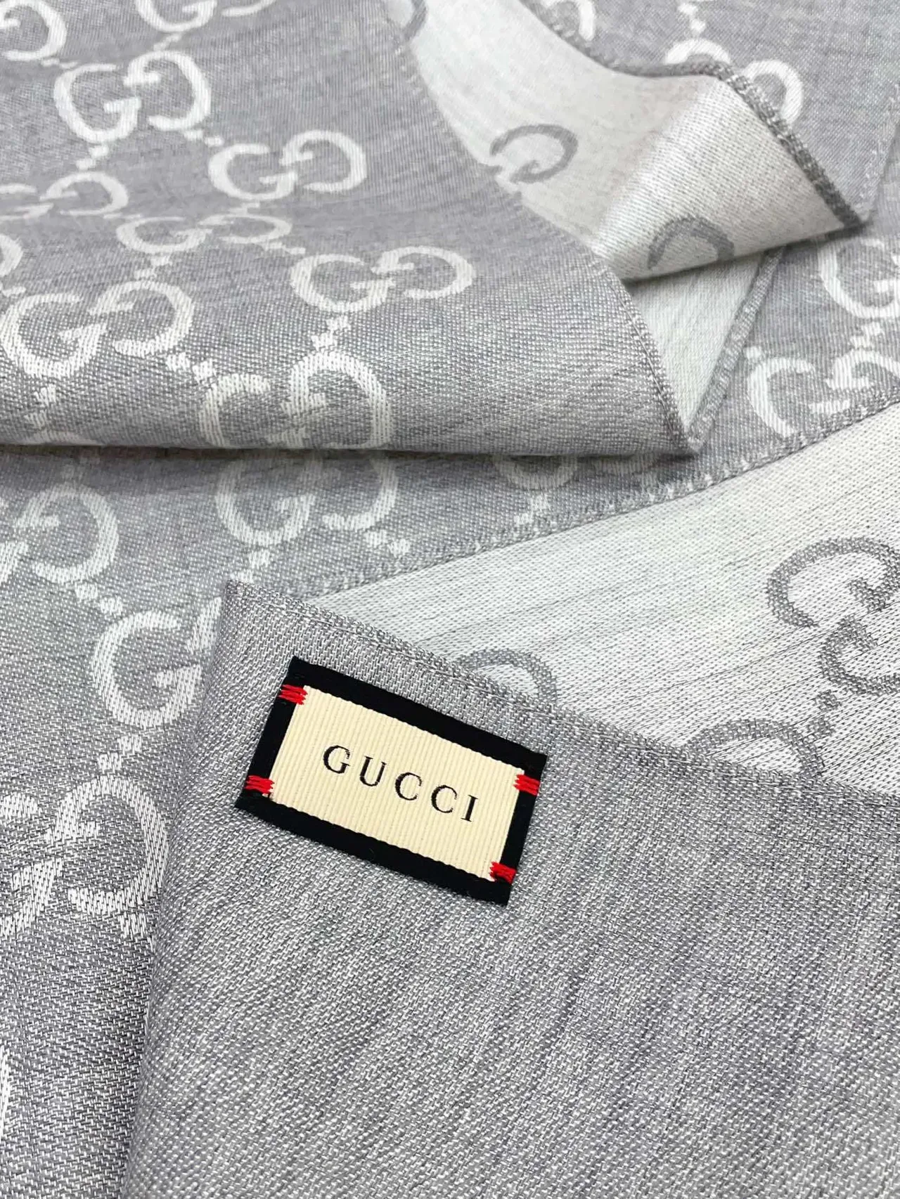 Gucci Monogram-Printed Gray Silk Scarf 9