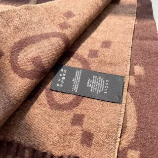 Gucci Monogram Woven Beige and Brown Cashmere Scarf
