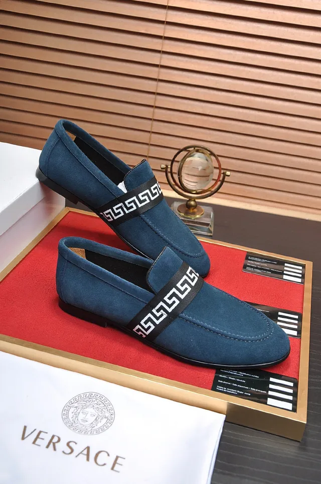 Gucci Navy Black Suede Upper Greek Key Web Strap Loafer 5