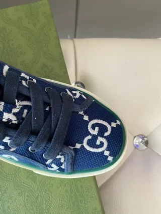 Gucci Navy Green GG Monogram Canvas Web Stripe Accent Lifestyle Sneakers 7