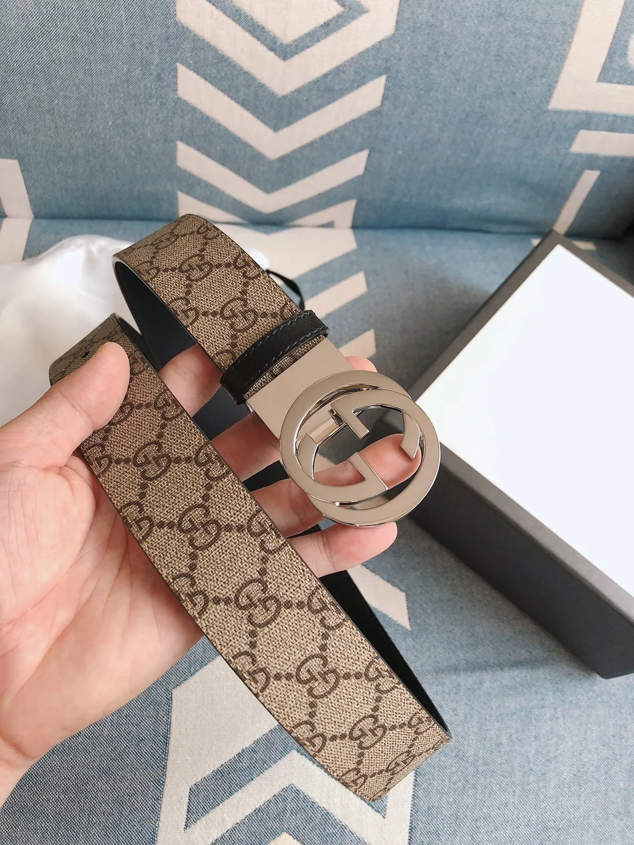 Gucci Ophidia Ceinture Beige Marron GG Monogram Toile Boucle Interlocking G Cuir 2
