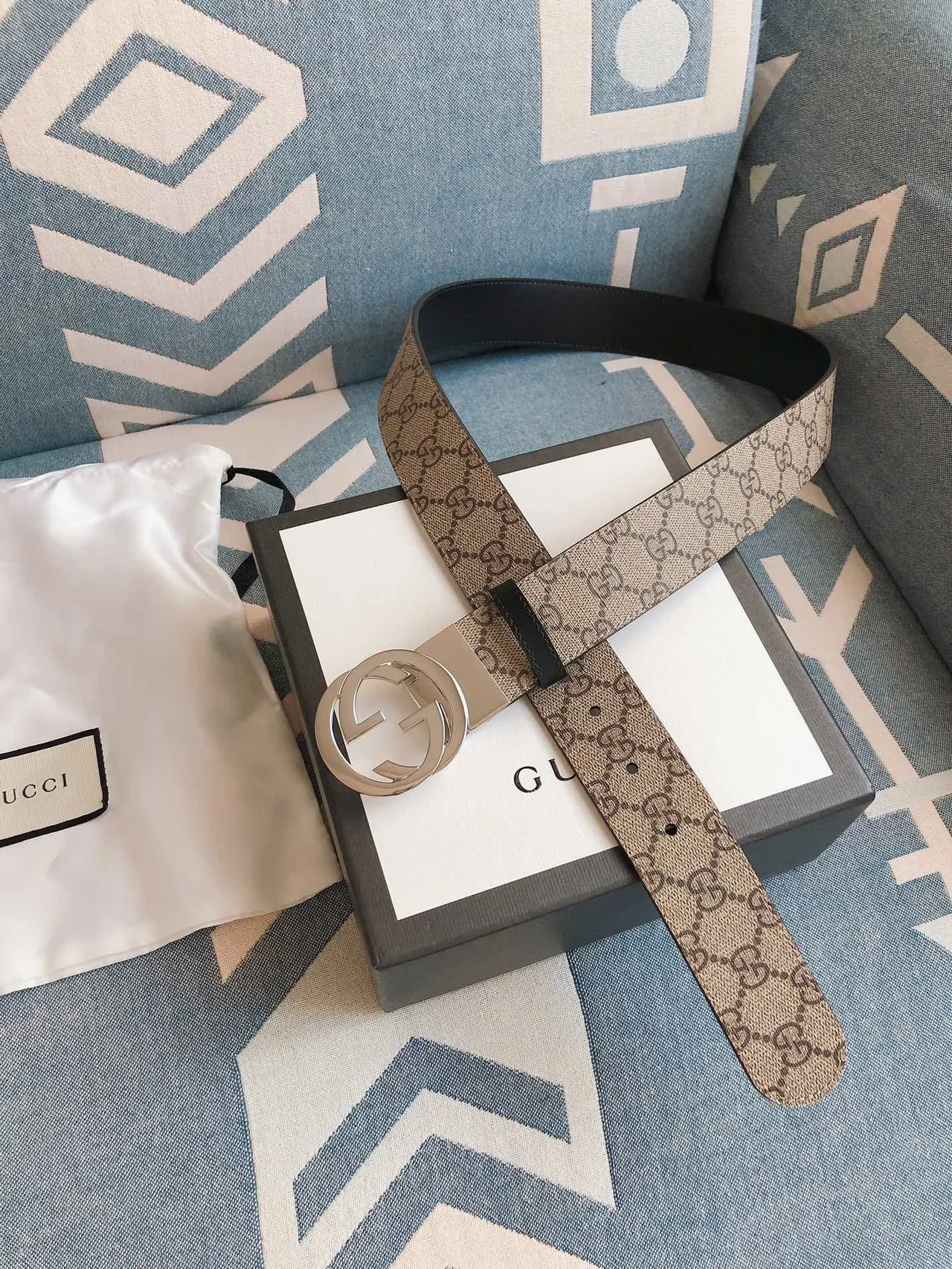 Gucci Ophidia Ceinture Beige Marron GG Monogram Toile Boucle Interlocking G Cuir 3
