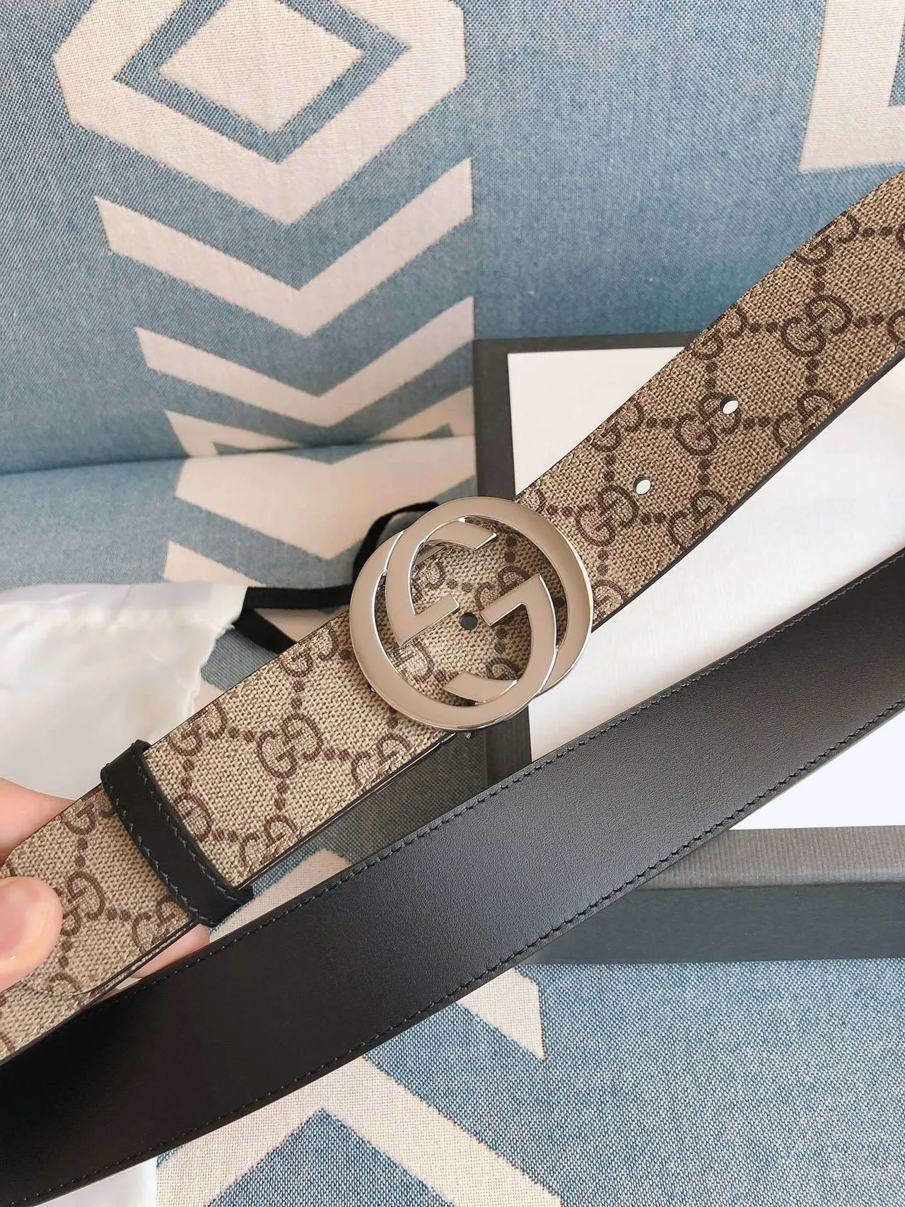 Gucci Ophidia Ceinture Beige Marron GG Monogram Toile Boucle Interlocking G Cuir 4