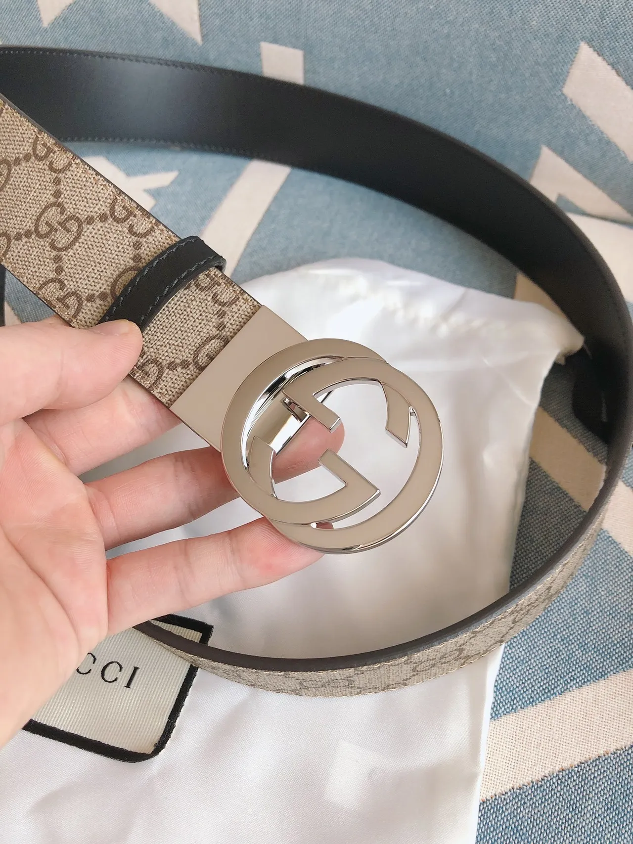 Gucci Ophidia Ceinture Beige Marron GG Monogram Toile Boucle Interlocking G Cuir 6