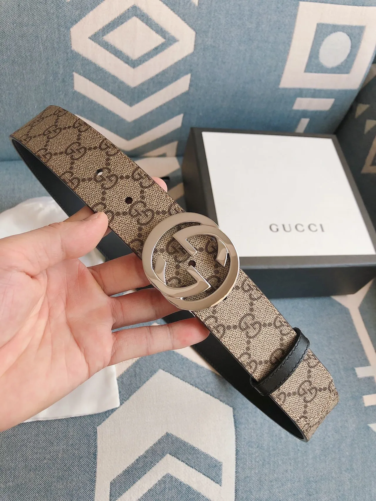 Gucci Ophidia Ceinture Beige Marron GG Monogram Toile Boucle Interlocking G Cuir 7