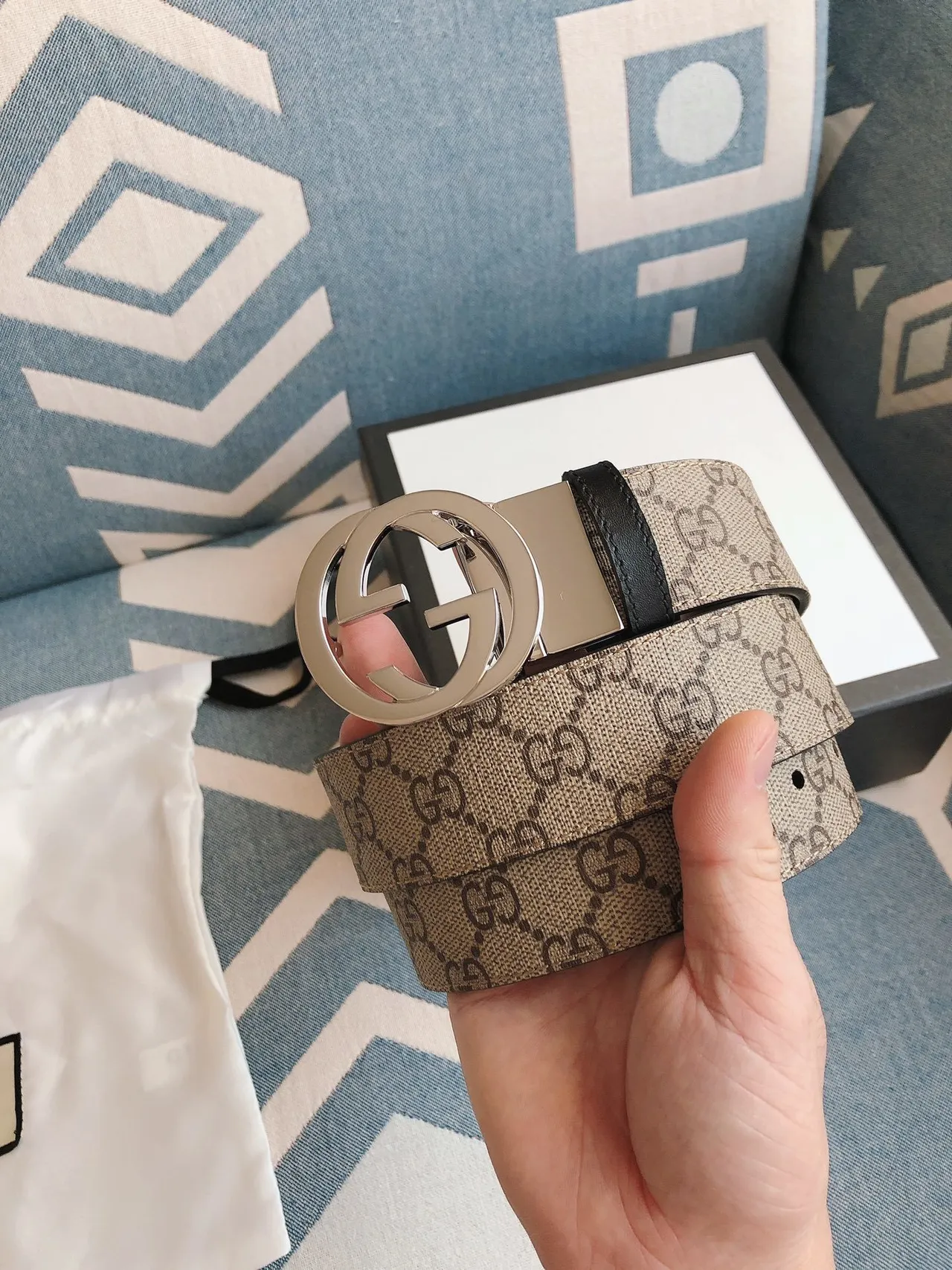Gucci Ophidia Ceinture Beige Marron GG Monogram Toile Boucle Interlocking G Cuir 8