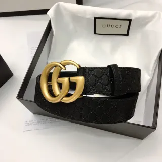 Gucci Ophidia 黑金 GG Monogram 压花 互锁 Double G Buckle Leather Belt