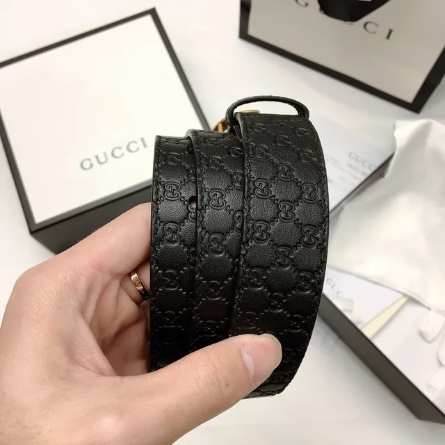 Gucci Ophidia أसود ذهبي GG Monogram Embossed متشابك Double G Buckle Leather Belt 2