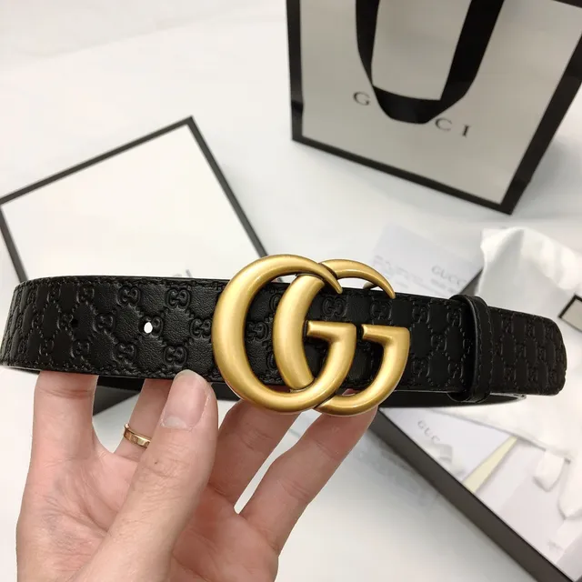 Gucci Ophidia أसود ذهبي GG Monogram Embossed متشابك Double G Buckle Leather Belt 4