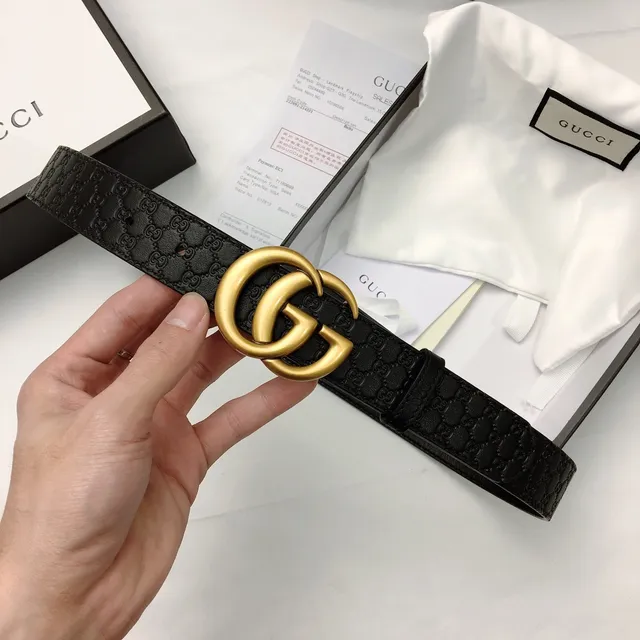 Gucci Ophidia أसود ذهبي GG Monogram Embossed متشابك Double G Buckle Leather Belt 5
