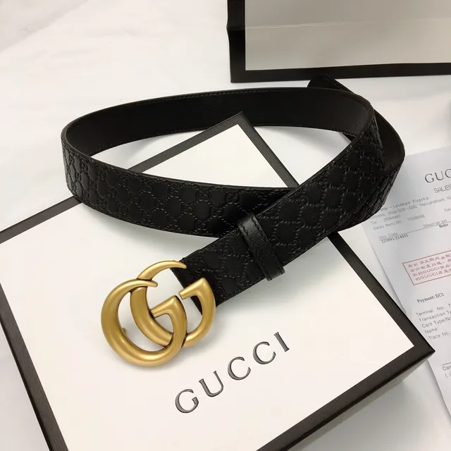 Gucci Ophidia أसود ذهبي GG Monogram Embossed متشابك Double G Buckle Leather Belt 9