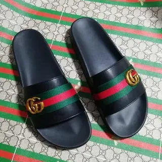 Gucci Ophidia Zapatillas de deslizamiento negras con rayas de red