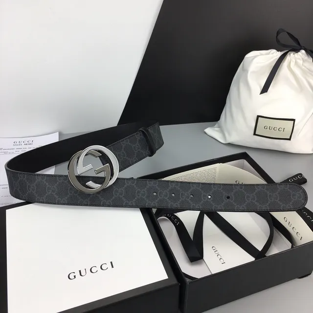 Gucci Ophidia GG Monogram Canvas Interlocking G Buckle Leather Belt 2