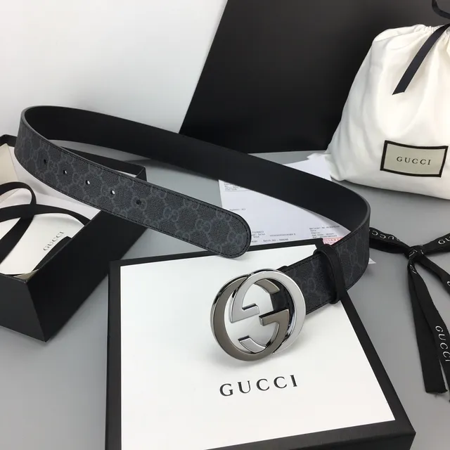 Gucci Ophidia GG Monogram Canvas Interlocking G Buckle Leather Belt 4