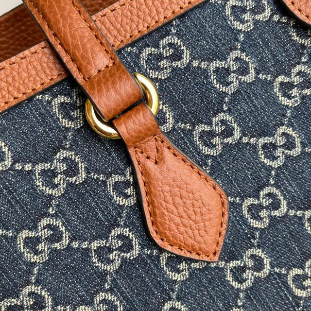 Gucci Ophidia GG Monogram حقيبة يد من جينز أزرق وجلد بني 4
