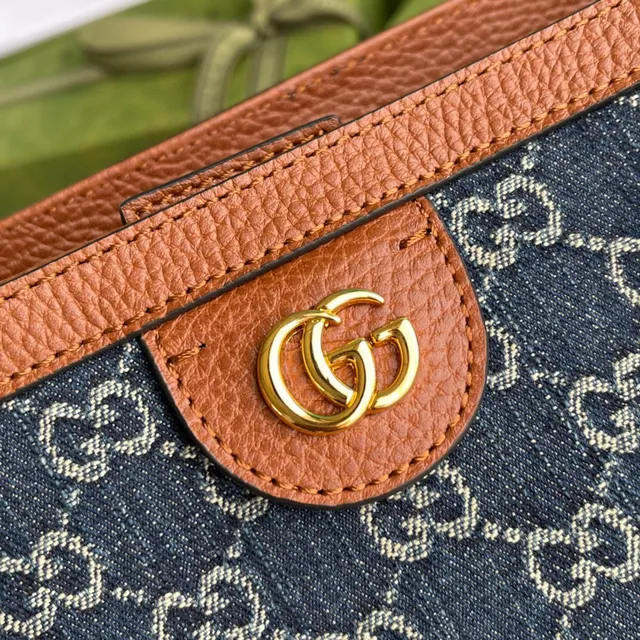 Gucci Ophidia GG Monogram حقيبة يد من جينز أزرق وجلد بني 5