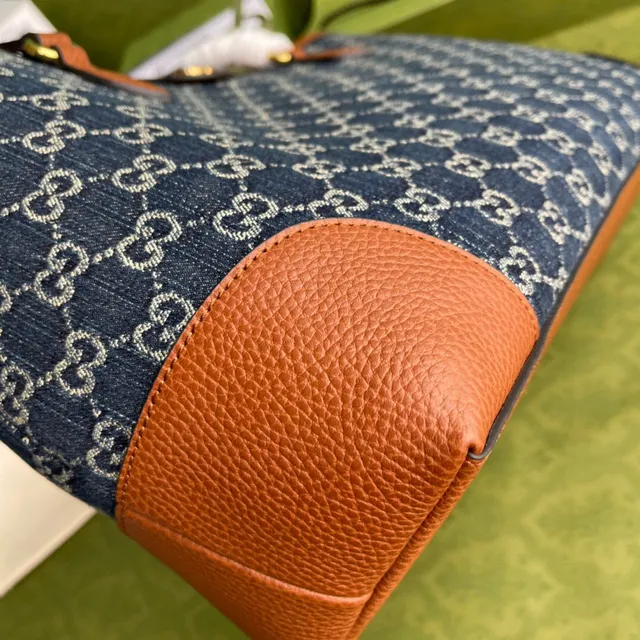 Gucci Ophidia GG Monogram حقيبة يد من جينز أزرق وجلد بني 6