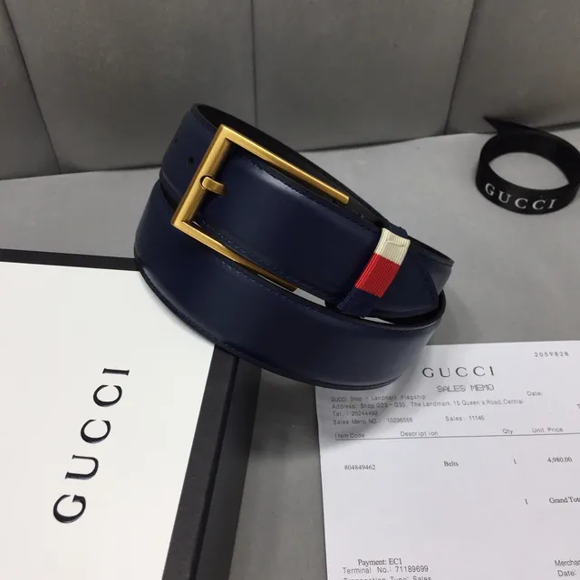 Gucci Ophidia Navy Gold Buckle Leather Belt 2