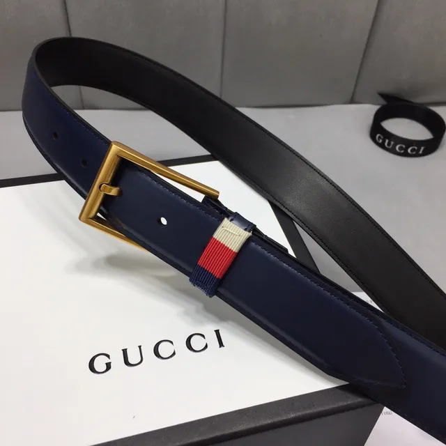 Gucci Ophidia Navy Gold Buckle Leather Belt 9