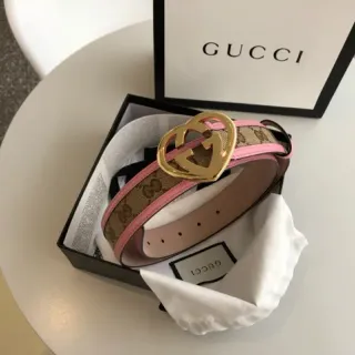 Gucci Ophidia حافة وردية GG Monogram حزام جلد
