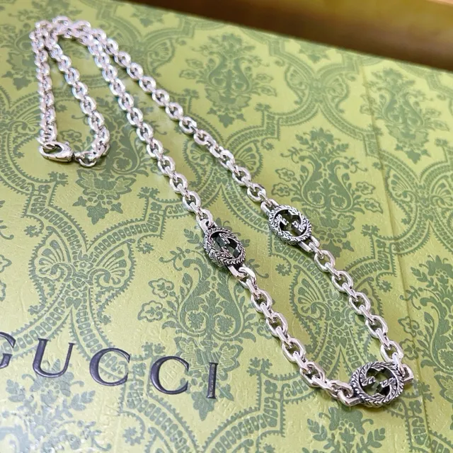 Gucci Ophidia Silver-Tone Interlocking G Link Necklace 3