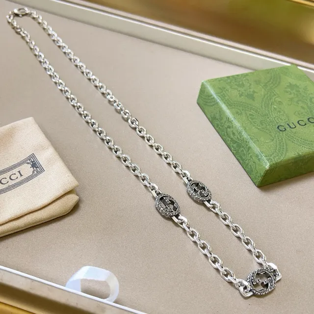 Gucci Ophidia Silver-Tone Interlocking G Link Necklace 4