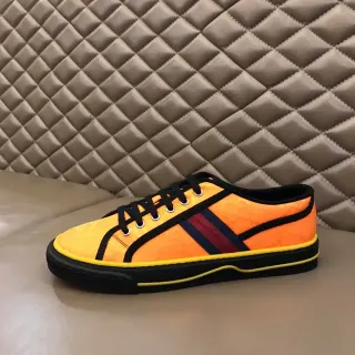 Gucci 橙黄色印花帆布鞋面 红绿网状条纹生活款运动鞋
