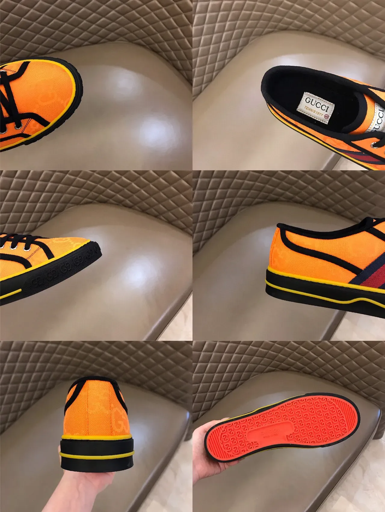 Gucci Orange Yellow Monogrammed Canvas Upper Red-Green Web Stripe Lifestyle Sneakers 2