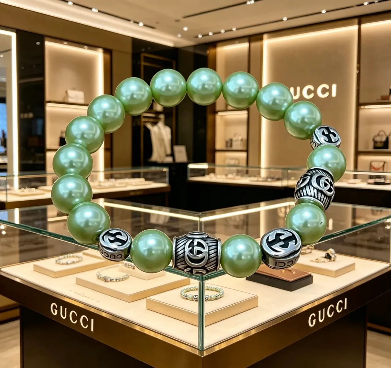 Gucci पर्ल और इंटरलॉकिंग G बीड ब्रेसलेट 4