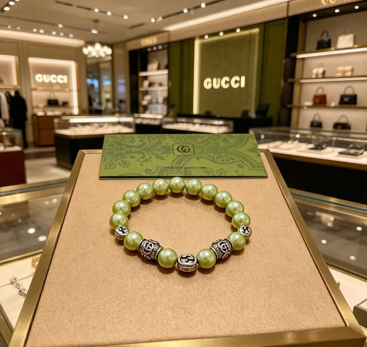 Gucci पर्ल और इंटरलॉकिंग G बीड ब्रेसलेट 6