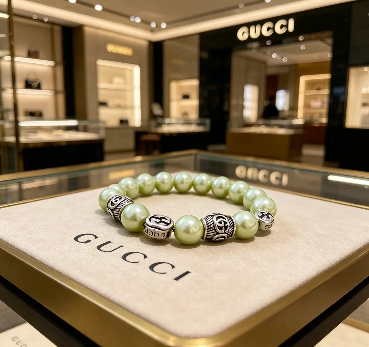 Gucci पर्ल और इंटरलॉकिंग G बीड ब्रेसलेट 9