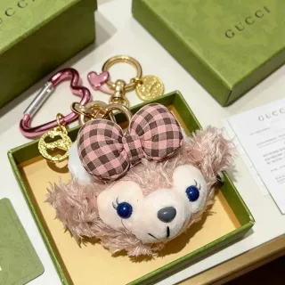 Gucci Pink Brown Plush Animal Head Gingham Bow Handbag