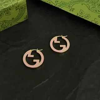 أقراط غوتشي ذهب وردي دائري خاتم مليء بالمينا